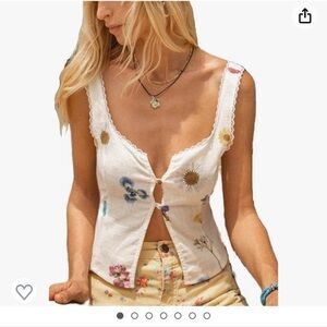 White cute floral top